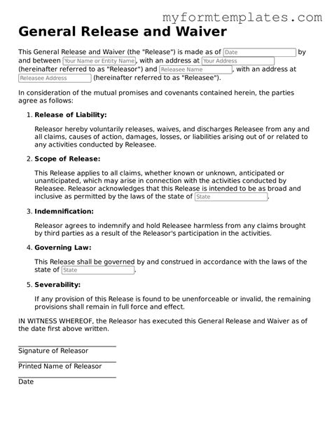 Printable General Release and Waiver Form — My Form Templates