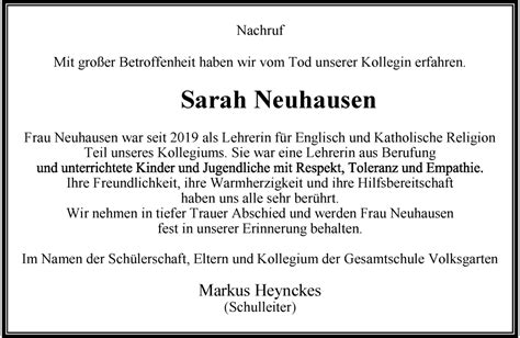 Traueranzeigen Von Sarah Neuhausen Trauer Und Gedenken