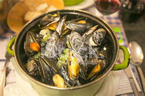 Traditional Mussel Pot Dish At Brussel Belgium Stock Photo Royalty