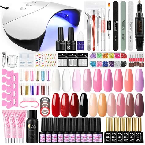 Gel Nail Polish Kit With U V Light And Drill For Starters 3 Colors Poly Extension