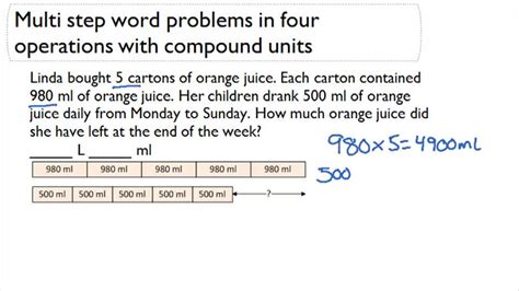 Multi Step Word Problems In Four Operations With Compound Units Video