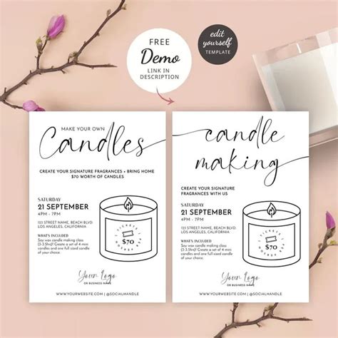 Two Cards With Candles On Them Sitting Next To A Candle Holder And Some Pink Flowers