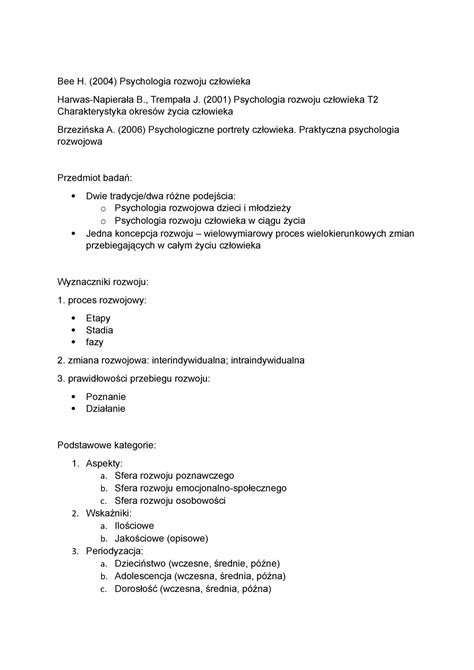 Psychologia rozwojowa wykłady Bee H 2004 Psychologia rozwoju