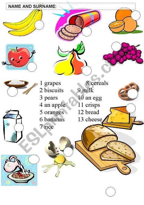 Food Matching Worksheet