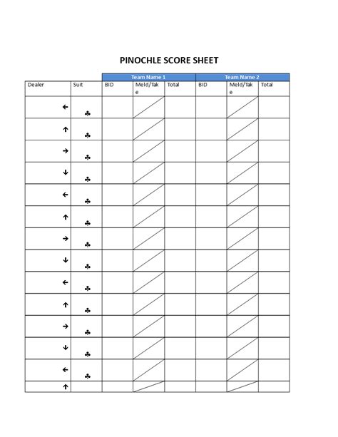 Pinochle Scoring Sheets Printable