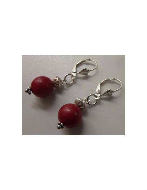 Boucles Doreilles En Corail Rouge Argent