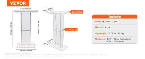 VEVOR Atril acrílico para conferencias podio 120 cm con estante