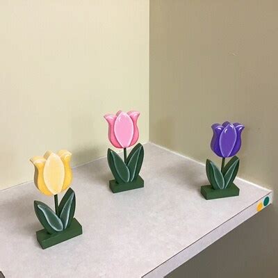 Wooden Pastel Spring Tulips. Hand Painted Set of Three Consists of One ...