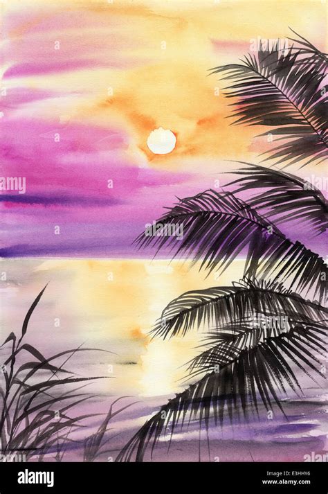 Watercolor Ocean Sunset