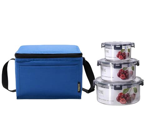 Set of 3 Round BPA Free Lunch Boxes with Insulated Lunch Bag, Fork ...