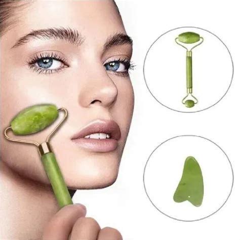 Rolo de Jade de 3 Peças E Conjunto de Gua Sha Rolo Facial para Kit