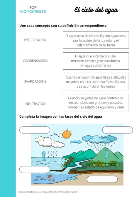 Une y señala El ciclo del agua ficha para imprimir TopWorksheets