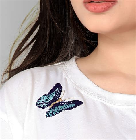 Butterfly Hand Embroidery Crop Top T Shirt Cute Soft Etsy