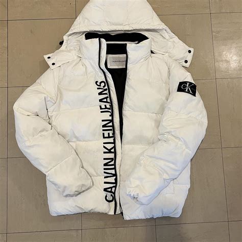 CALVIN KLEIN white puffer jacket (bought from Calvin... - Depop