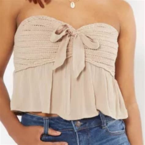 Taupe Crocheted Babydoll Tube Top In 2024 Crochet Summer Tops Tube