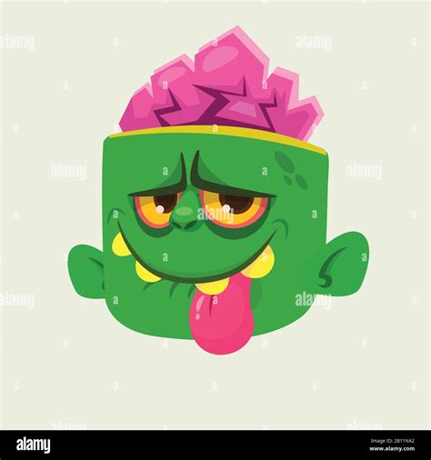 Cartoon Cute Happy Zombie Head Mostrando La Lengua Y Sonriendo