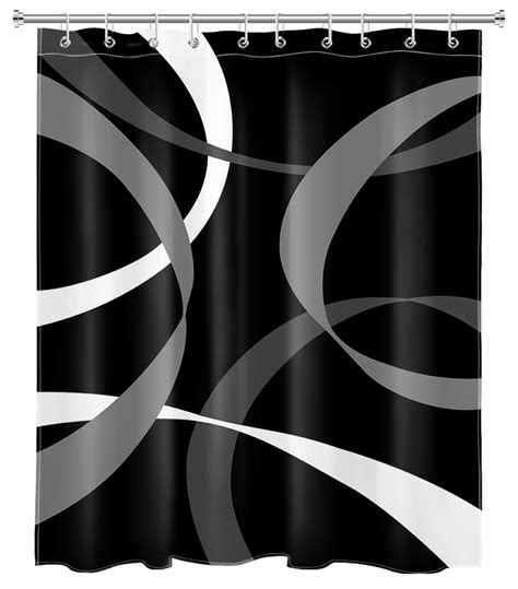 Hvest Abstract Shower Curtain Modern Aesthetics 60x72 Inch Black With White Grey Lines