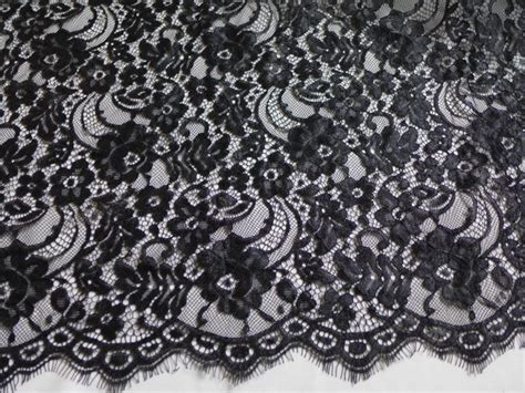 Black Lace Fabric Scalloped Edge Romantic Floral Fabric Elegant