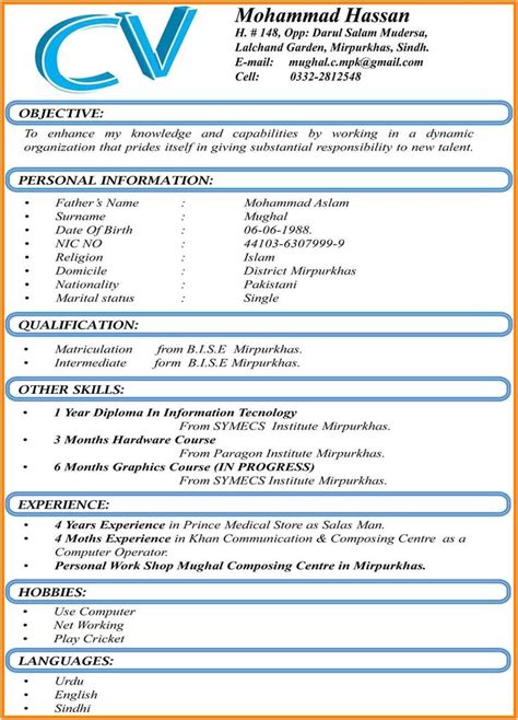 Cv Template Word Free Download 2020 Pakistan City Of