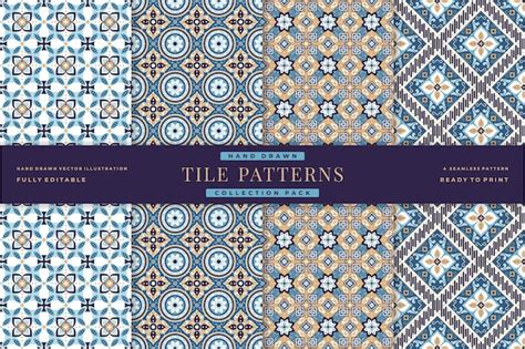 Premium Vector | Vintage tile patterns collection 10