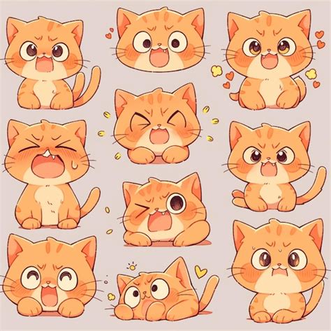 Premium Photo Cartoon Cat With Different Expressions And Expressions