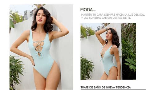 SHEKINI Traje de Baño Una Pieza Mujer Cuello en V Ajustable Cruzado