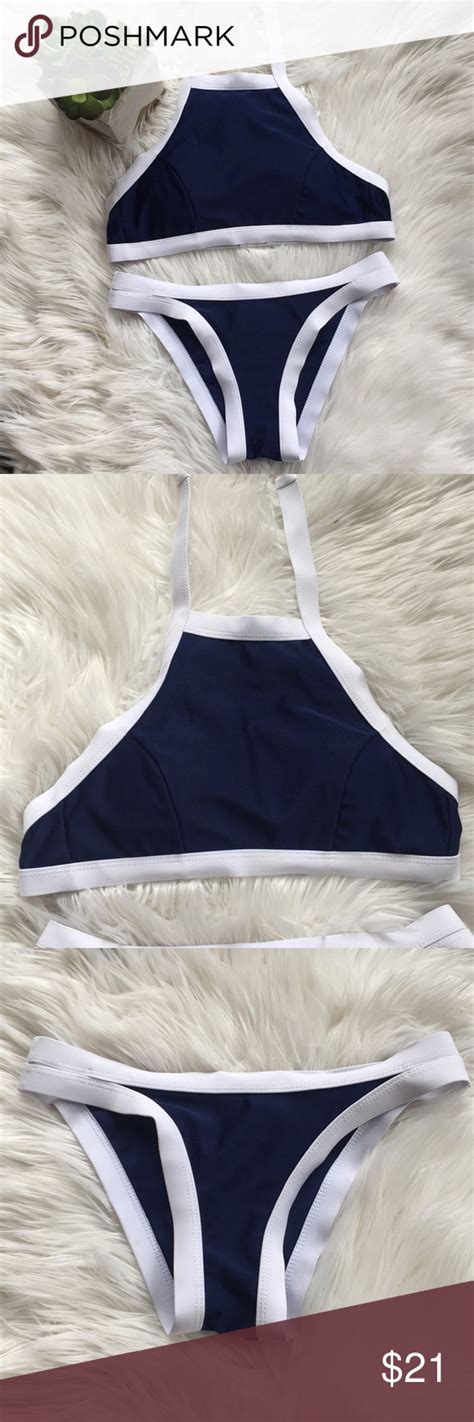 White Navy Halter Bikini Bikinis Halter Bikini White Bikinis