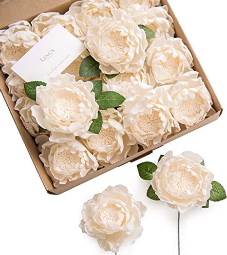 Amazon Ling S Moment Flowers 16pcs Cream Blooming Peonies