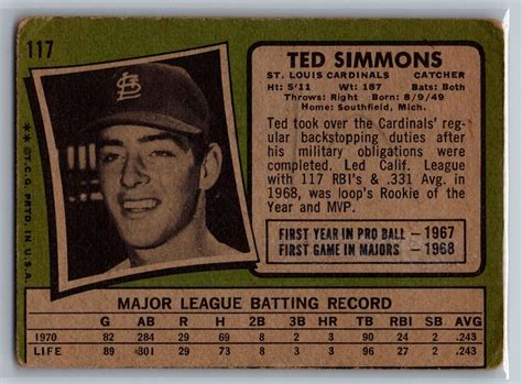 Topps Ted Simmons Rc Hof Low Grade Texcards Ebay