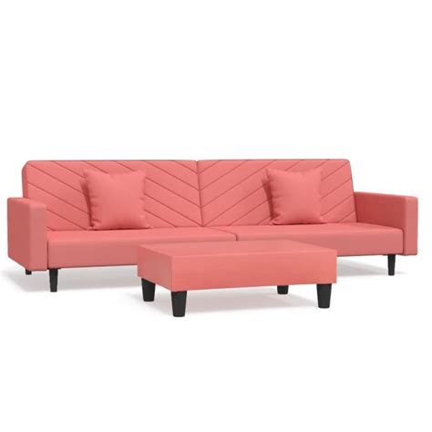 SWT3081847 Canapé lit 2 places 2 oreillers et repose pied Rose Velours