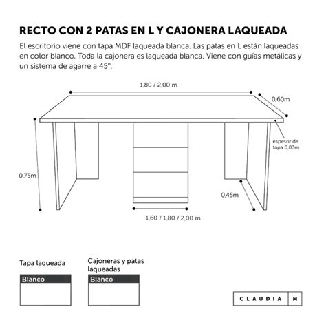 Recto con 2 patas en L y cajonera laqueado o paraíso