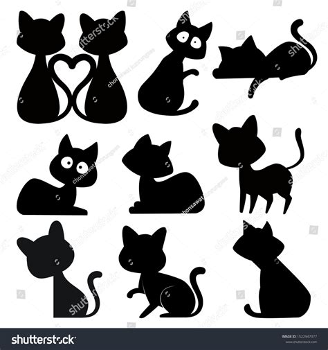 Black Cat Silhouettemany Gesturescat Silhouettecartoon Stock Vector ...