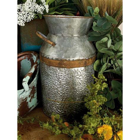 Litton Lane 14 In H Gray Galvanized Tin Decorative Milk Can With Rust Band Handles 93992 The