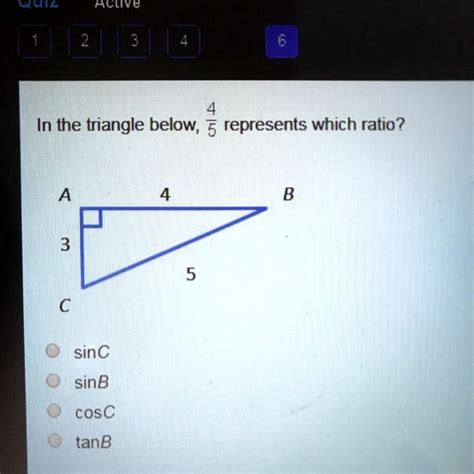 Solved In The Triangle Below Represents Which Ratio Achlean