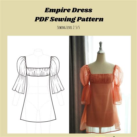 Empire Dress PDF Sewing Pattern Empire Waist Line Puff Etsy