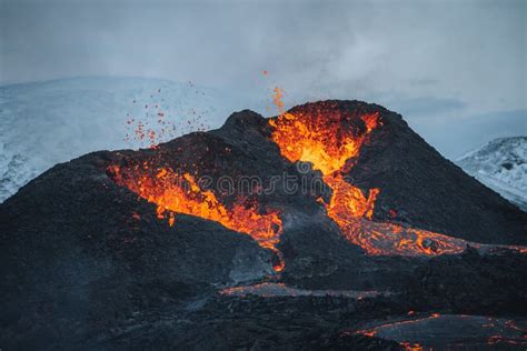 Iceland Volcanic Eruption 2021. the Volcano Fagradalsfjall is Located in the Valley ...