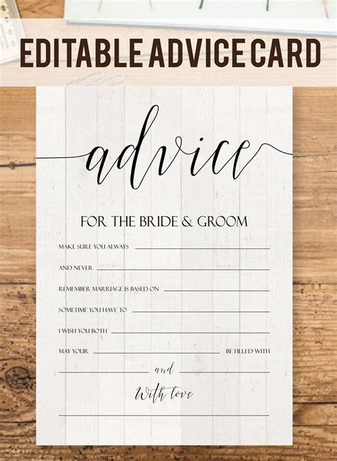 Editable Advice Cards For The Bride To Be Custom Advice Card