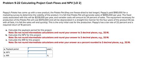 Solved Problem Calculating Project Cash Flows And Npv Chegg