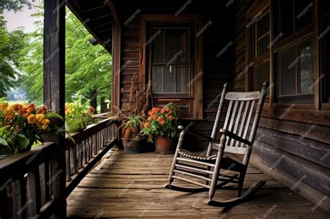 Premium Photo | A wooden rocking chair on a rustic porch