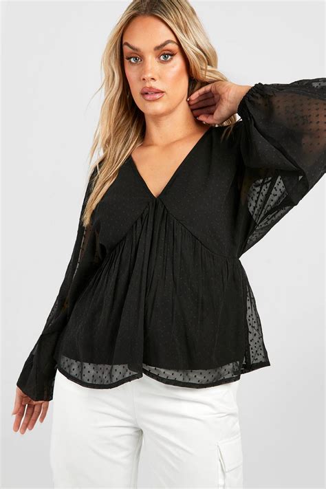 Plus Dobby Mesh Puff Sleeve Smock Top Boohoo Usa