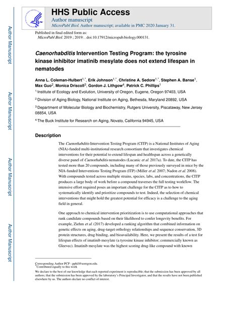 PDF Caenorhabditis Intervention Testing Program The Tyrosine Kinase