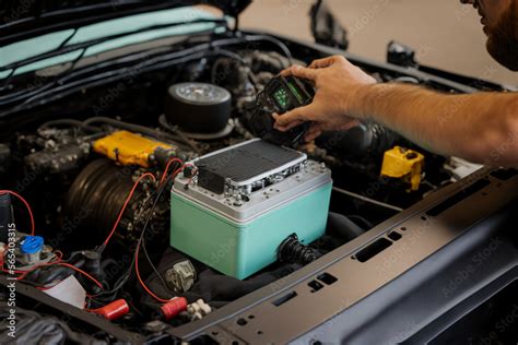 mechanic installing chip tuning box on car engine. generative AI Stock ...