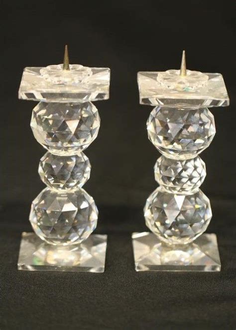 Swarovski Crystal Candlestick Holders Incl One Flower Shaped And Two