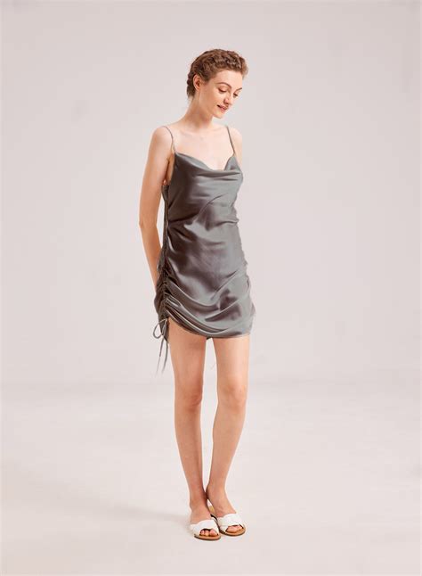 Silk Satin Ruched Slip Dress Women Slim Fit Dress Nap Loungewear