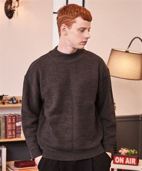 Musinsa Awesome Studio Waffle Mock Neck Overfit Knit Charcoal