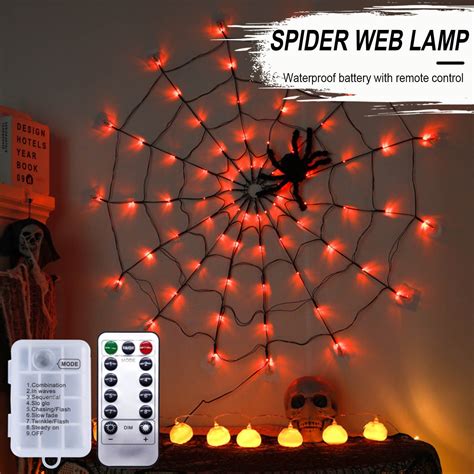 Fridja 70 Led 33ft Giant Spider Web Lights With Hairy Spider And