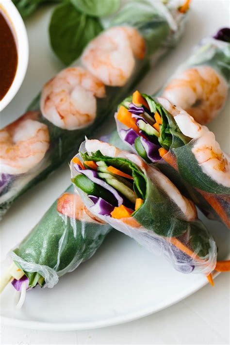 Vietnamese Spring Rolls Filled With Shrimp Spinach And Vegetables And