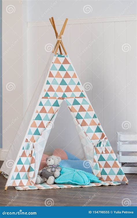 Decorative Boho Styled Cozy Hut with Decor. Wigwam in Room ...