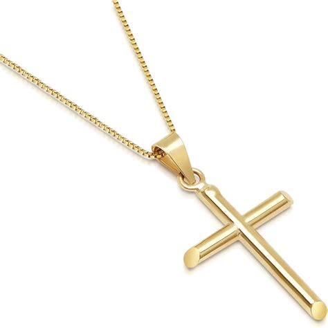 Solid 14K Gold Cross Pendant Box Chain Necklace 24 0 8mm Amazon