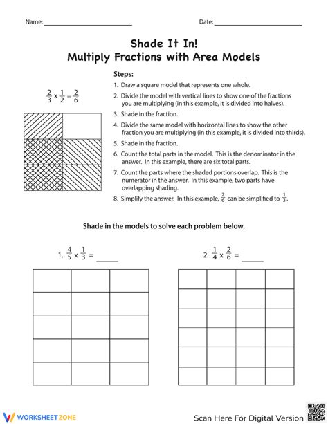 Shade It In Multiply Fractions With Area Models Worksheet